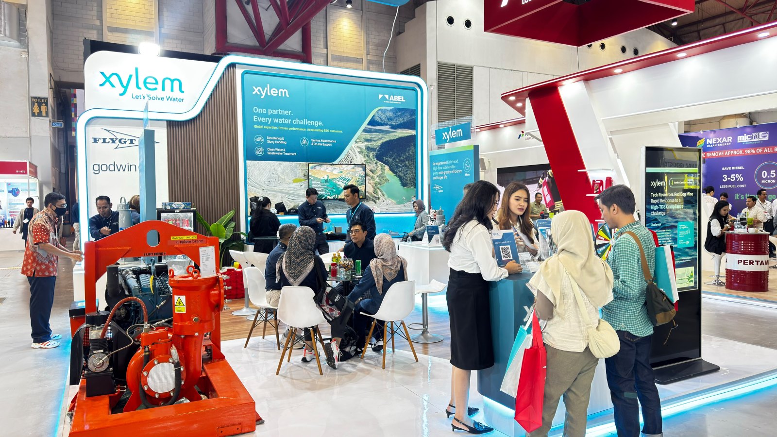 Booth PT Abel Grup Indonesia dan Xylem saat pameran Mining Indonesia 2026 di JIExpo Kemayoran, Jakarta